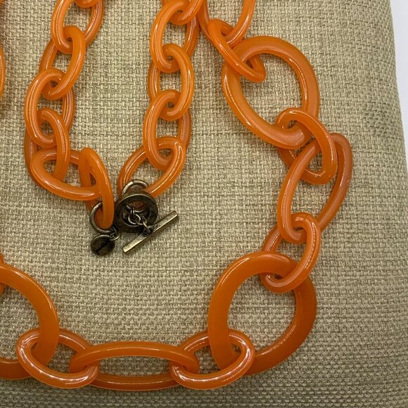Talbots Orange Coral Color Acrylic Chunky Chain Link Necklace - Picture 1 of 7